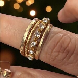 Stainless steel Stackable Midi Rings Gold‎ Tone Set Rhinestone